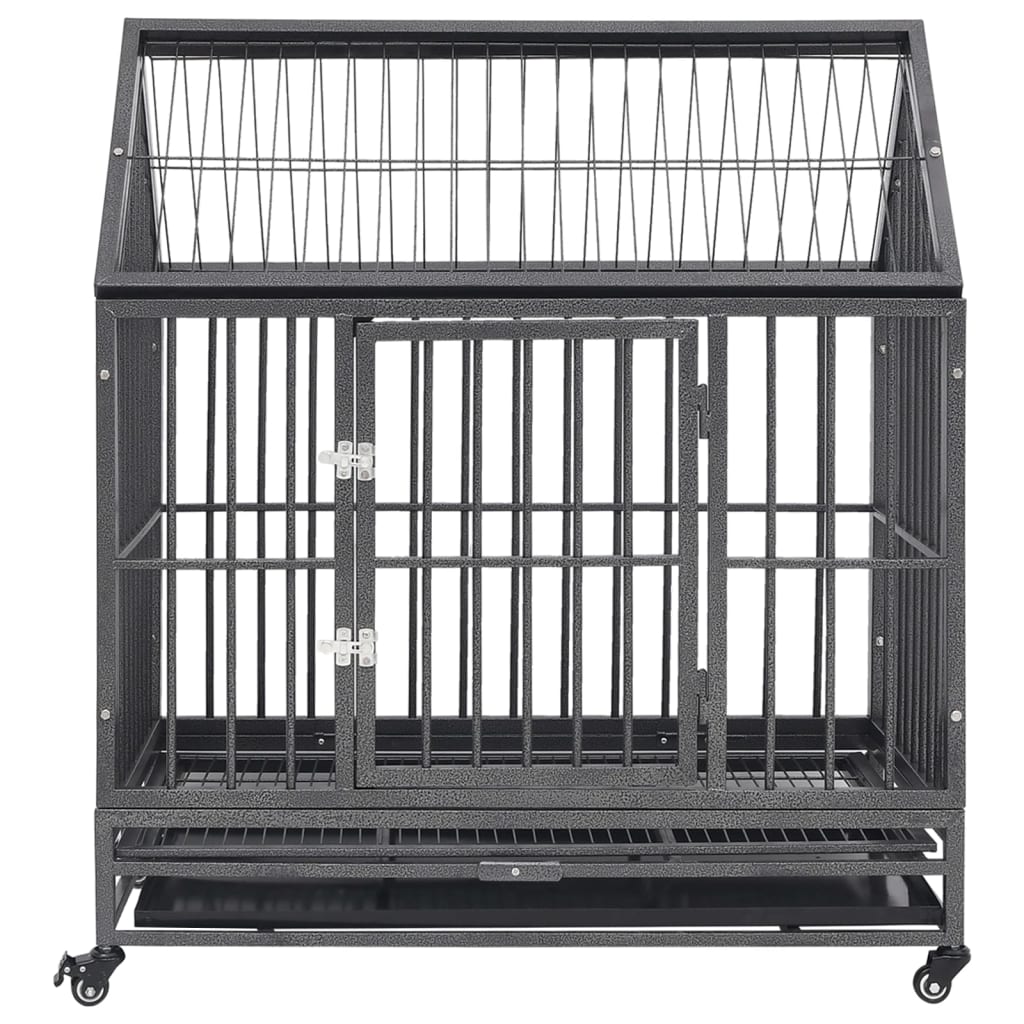 Gabbia per Cani con Ruote in Acciaio e Tetto 92x62x106 cm - homemem39