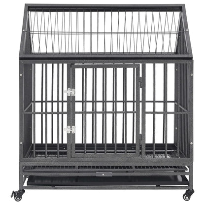 Gabbia per Cani con Ruote in Acciaio e Tetto 92x62x106 cm - homemem39