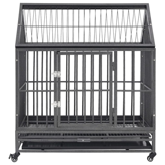 Gabbia per Cani con Ruote in Acciaio e Tetto 92x62x106 cm - homemem39