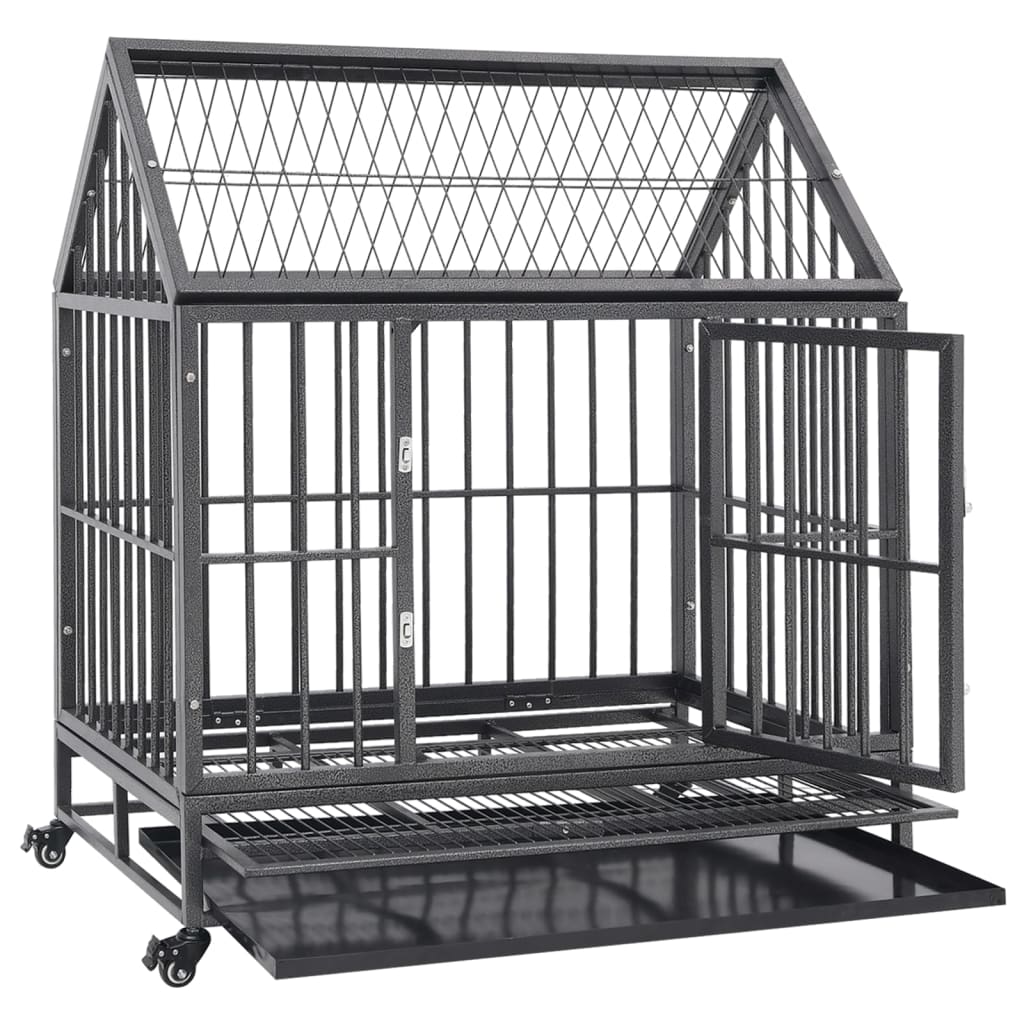 Gabbia per Cani con Ruote in Acciaio e Tetto 92x62x106 cm - homemem39