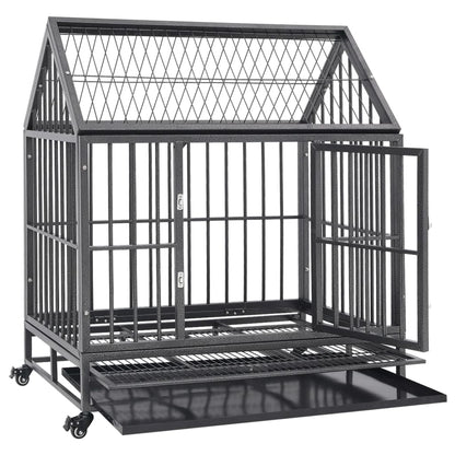 Gabbia per Cani con Ruote in Acciaio e Tetto 92x62x106 cm - homemem39