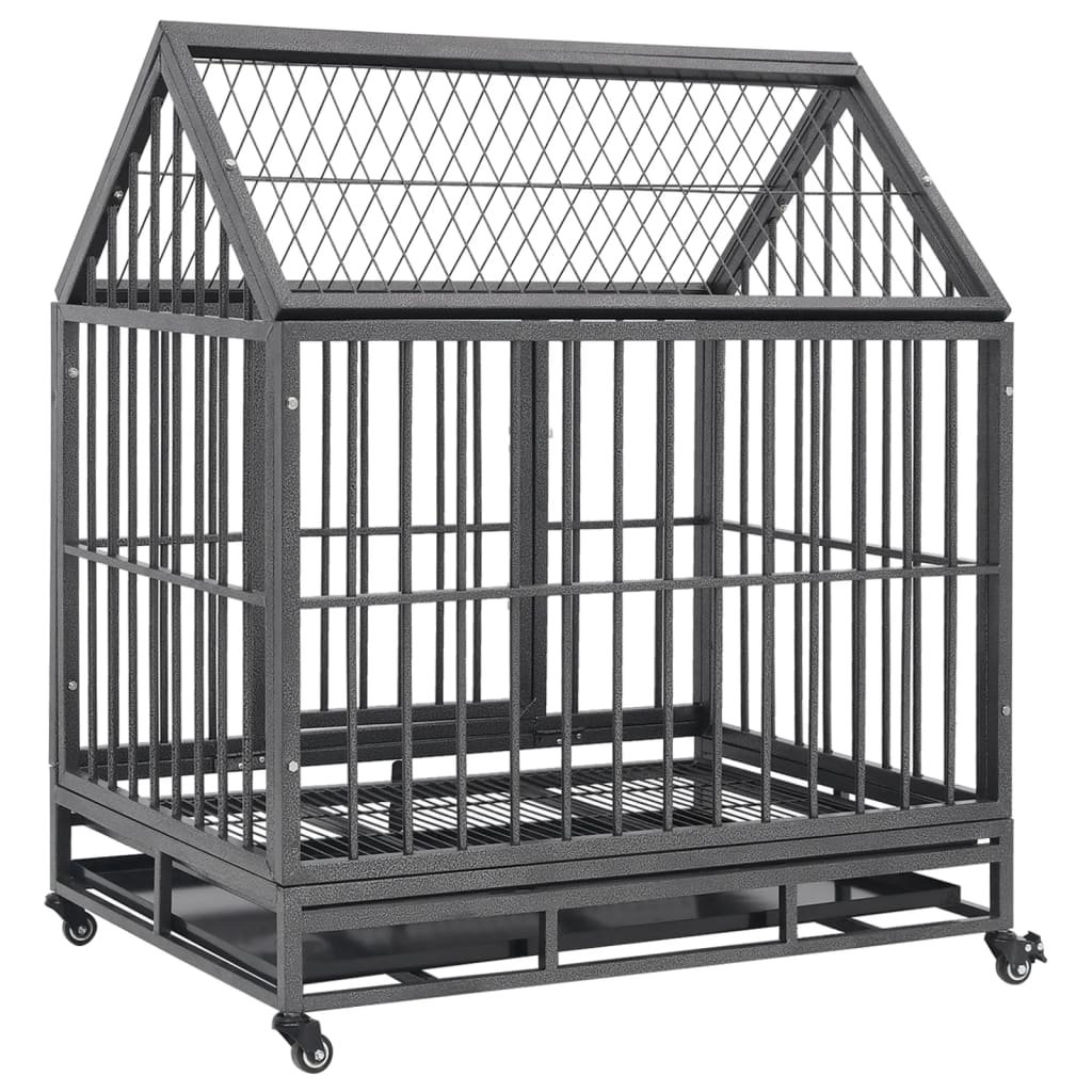 Gabbia per Cani con Ruote in Acciaio e Tetto 92x62x106 cm - homemem39