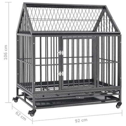 Gabbia per Cani con Ruote in Acciaio e Tetto 92x62x106 cm | homemem39