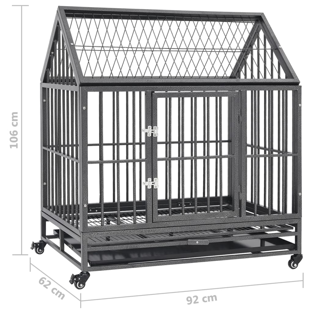 Gabbia per Cani con Ruote in Acciaio e Tetto 92x62x106 cm - homemem39