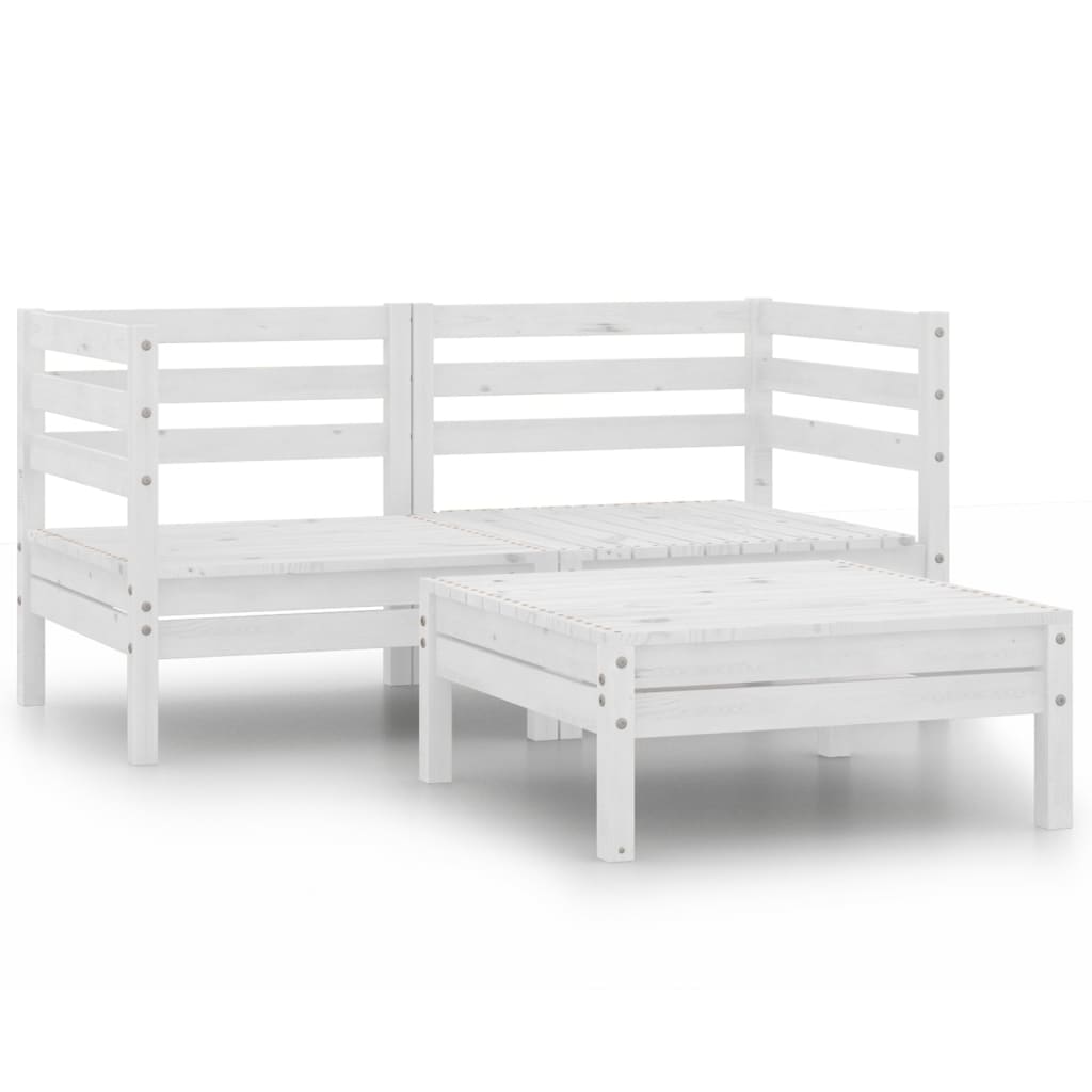 Set Divani da Giardino 3 pz Bianco in Legno Massello di Pino - homemem39