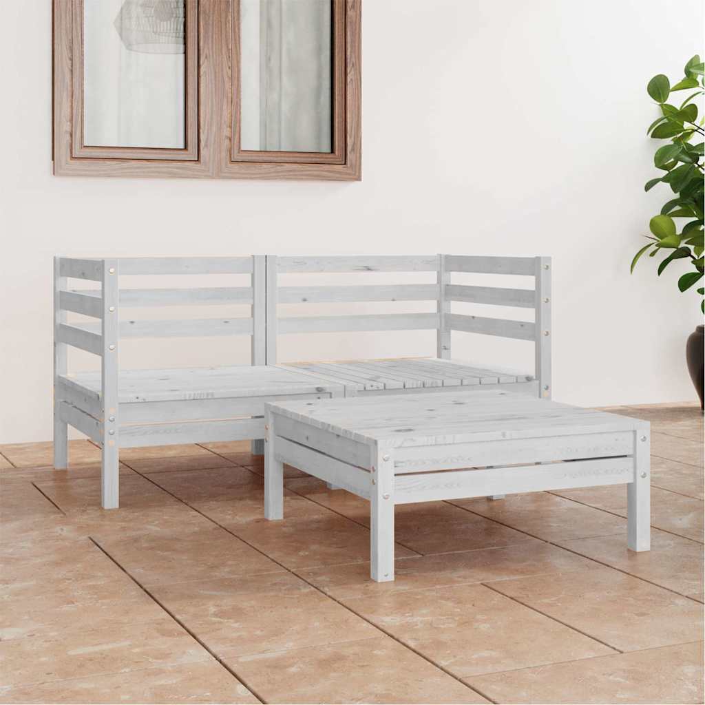 Set Divani da Giardino 3 pz Bianco in Legno Massello di Pino | homemem39