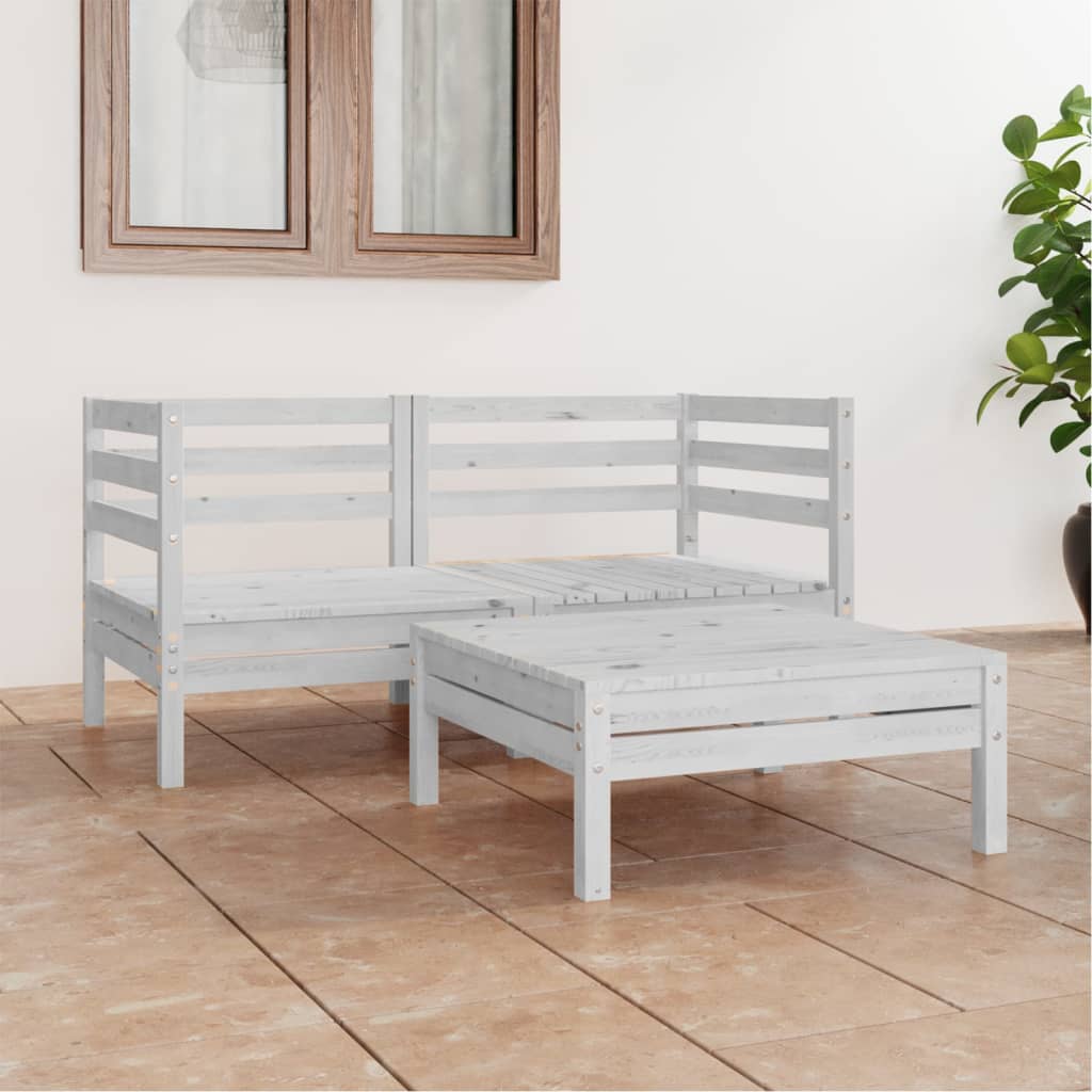 Set Divani da Giardino 3 pz Bianco in Legno Massello di Pino - homemem39