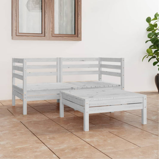 Set Divani da Giardino 3 pz Bianco in Legno Massello di Pino - homemem39