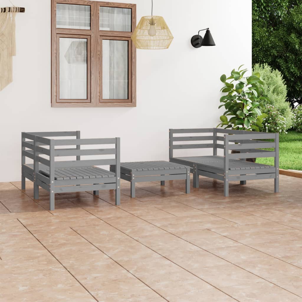 Set Divani da Giardino 5 pz Grigio in Legno Massello di Pino - homemem39
