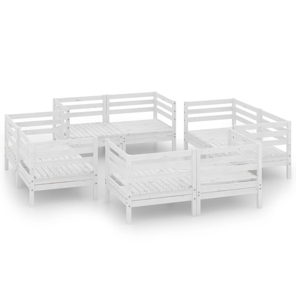 Set Divani da Giardino 8 pz Bianco in Legno Massello di Pino - homemem39