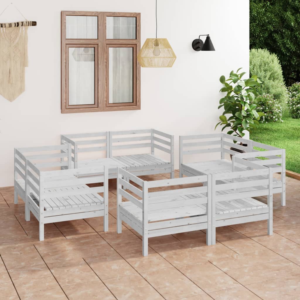 Set Divani da Giardino 8 pz Bianco in Legno Massello di Pino - homemem39