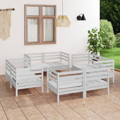 Set Divani da Giardino 8 pz Bianco in Legno Massello di Pino - homemem39