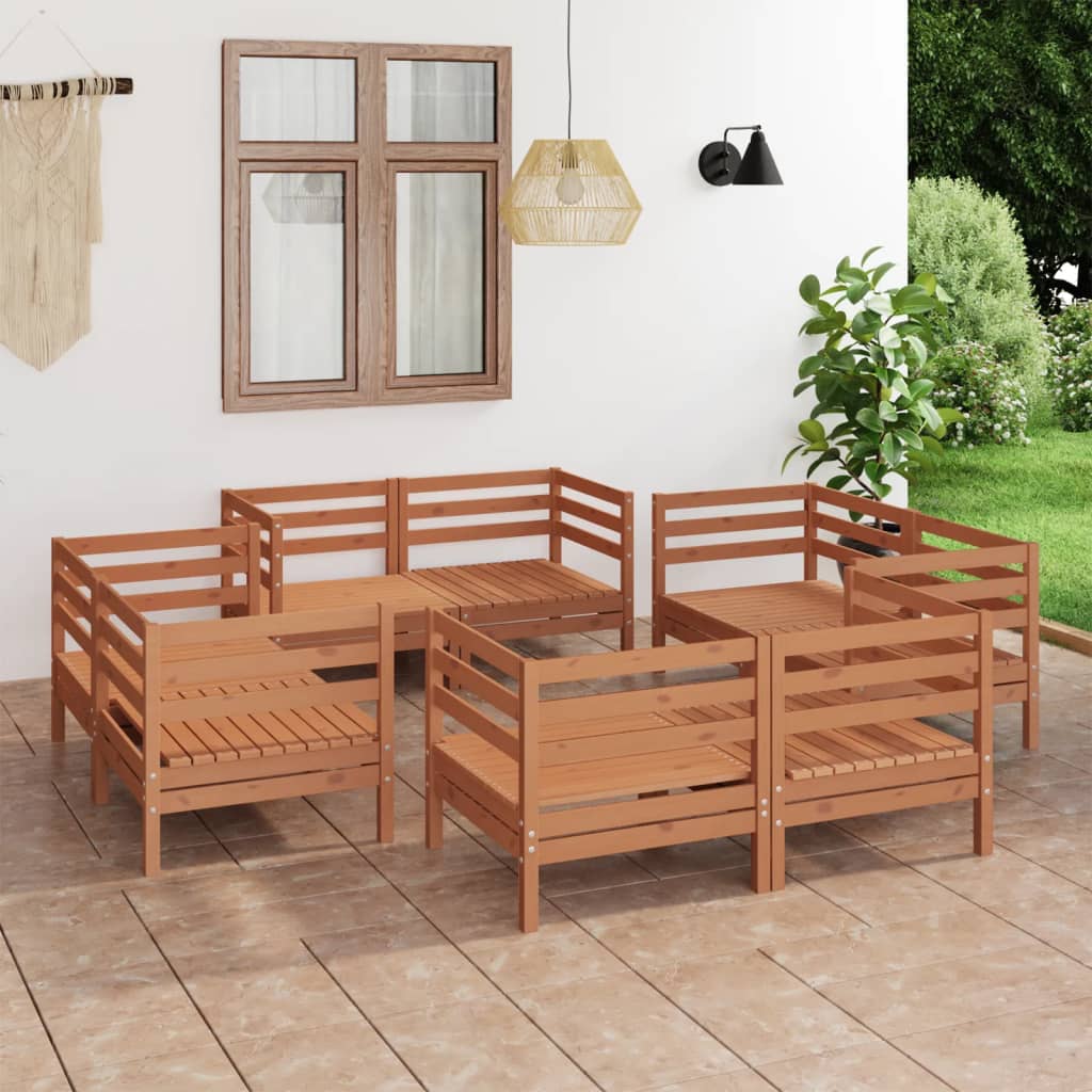 Set Salotto da Giardino 8pz Marrone Ambra Legno Massello Pino - homemem39