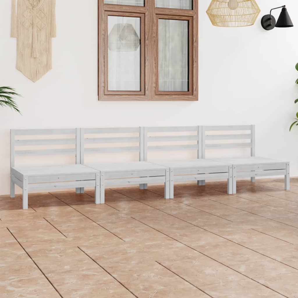 Set Divani da Giardino 4 pz Bianco in Legno Massello di Pino - homemem39