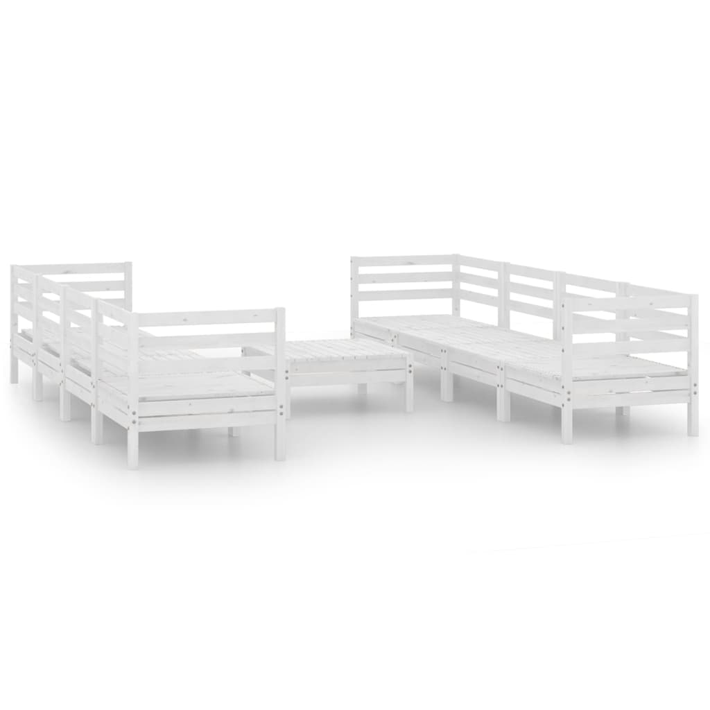 Set Divani da Giardino 9 pz Bianco in Legno Massello di Pino - homemem39