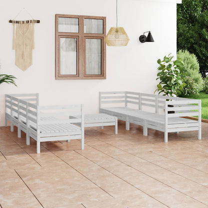Set Divani da Giardino 9 pz Bianco in Legno Massello di Pino - homemem39