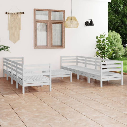 Set Divani da Giardino 9 pz Bianco in Legno Massello di Pino - homemem39