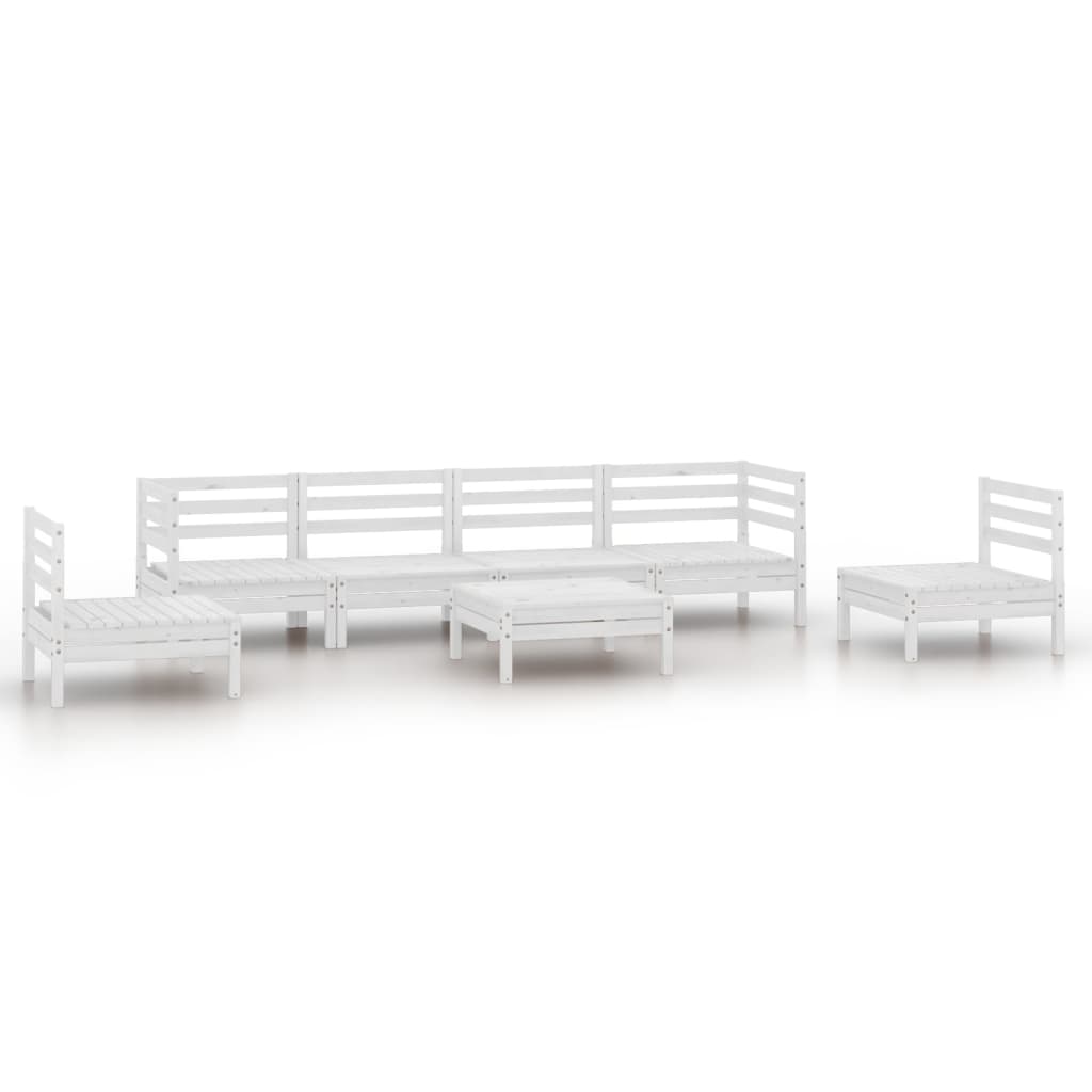 Set Divani da Giardino 7 pz Bianco in Legno Massello di Pino