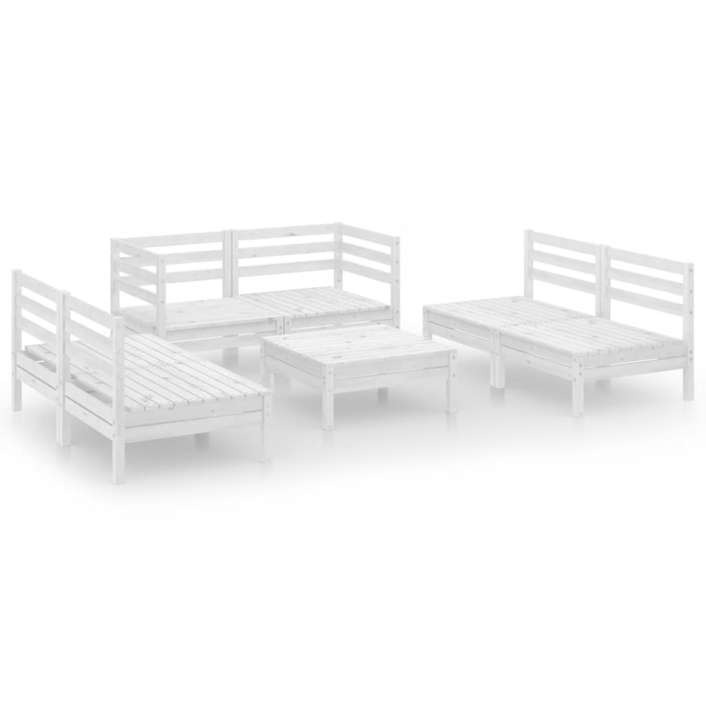 Set Divani da Giardino 7 pz Bianco in Legno Massello di Pino