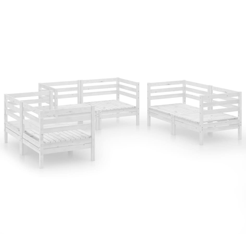 Set Divani da Giardino 6 pz Bianco in Legno Massello di Pino - homemem39