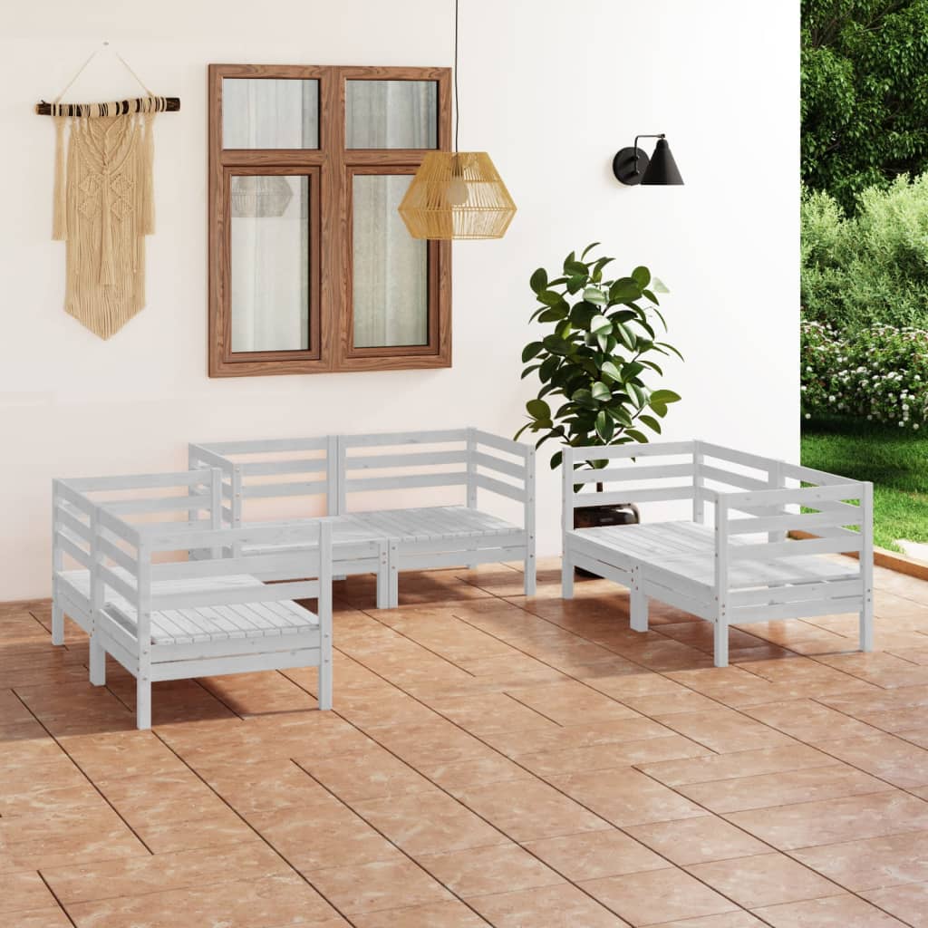 Set Divani da Giardino 6 pz Bianco in Legno Massello di Pino - homemem39