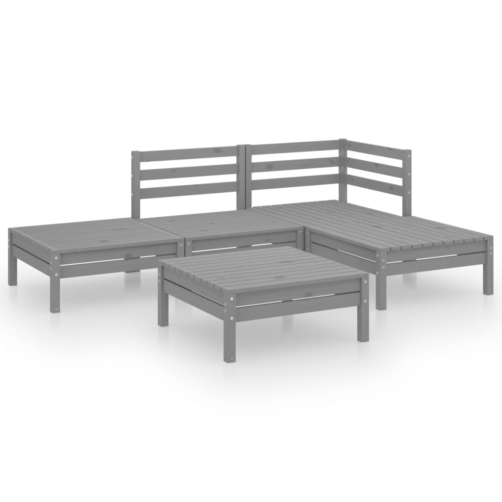 Set Salotto da Giardino 5 pz in Legno Massello di Pino Grigio - homemem39