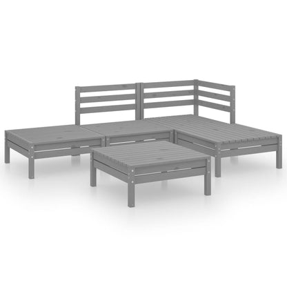 Set Salotto da Giardino 5 pz in Legno Massello di Pino Grigio - homemem39