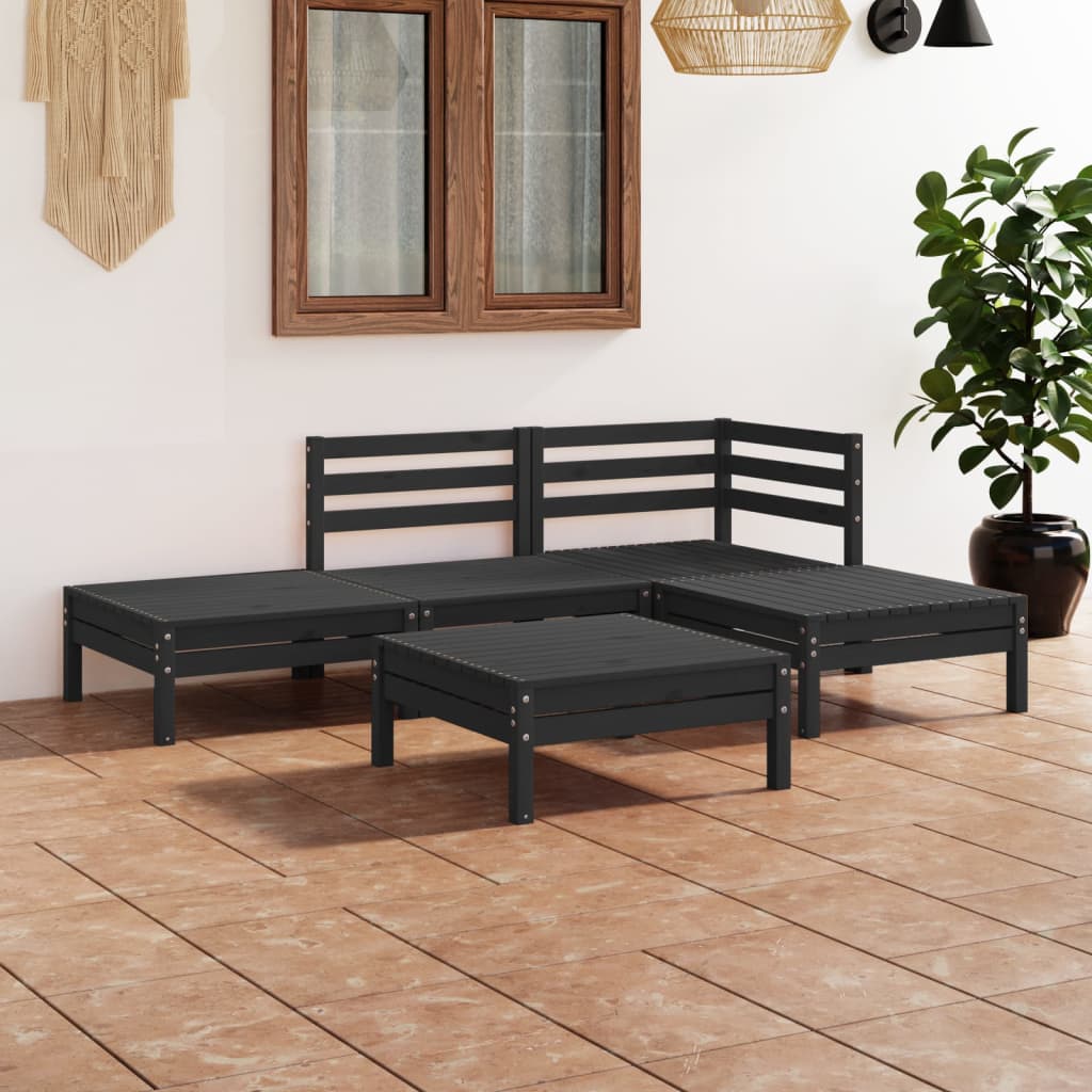 Set Salotto da Giardino 5 pz in Legno Massello di Pino Nero - homemem39