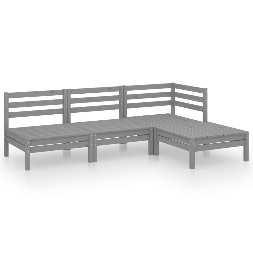 Set Divani da Giardino 4 pz in Legno Massello di Pino Grigio - homemem39