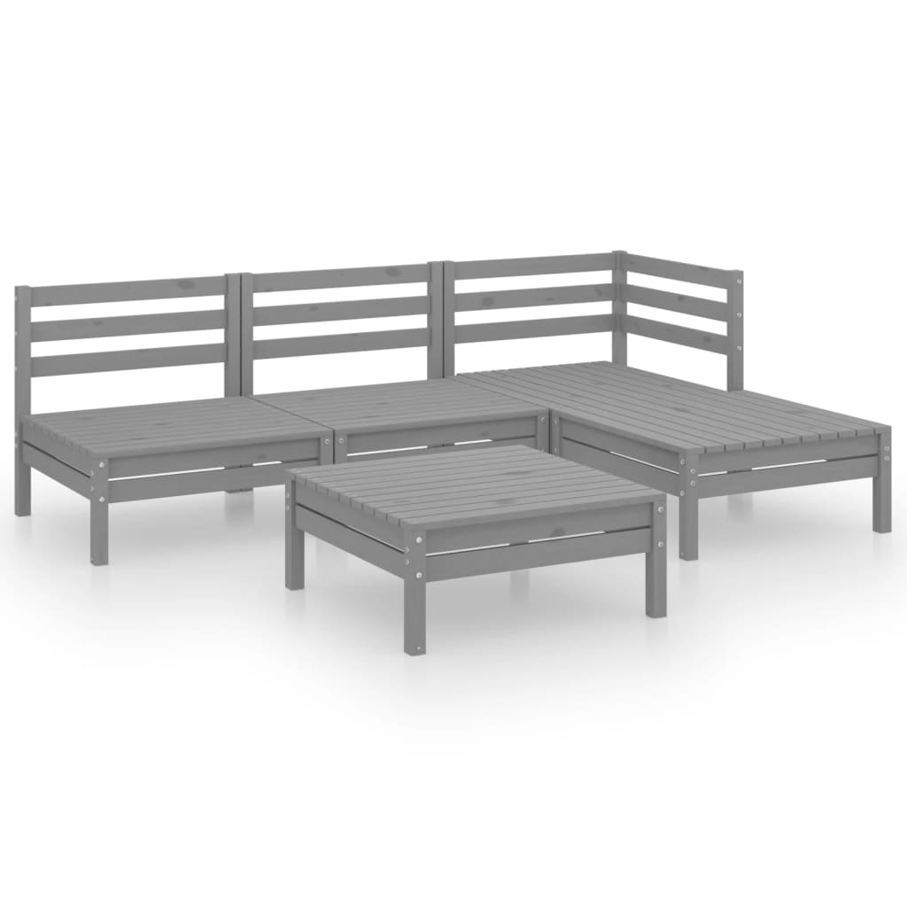 Set Salotto da Giardino 5 pz in Legno Massello di Pino Grigio - homemem39