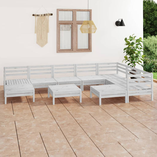 Set Salotto da Giardino 10 pz in Legno Massello di Pino Bianco | homemem39