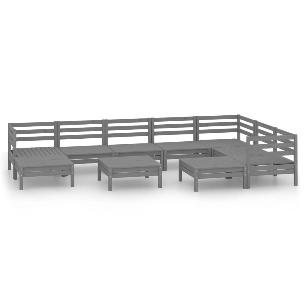 Set Salotto da Giardino 10 pz in Legno Massello di Pino Grigio - homemem39