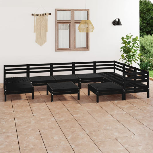 Set Salotto da Giardino 10 pz in Legno Massello di Pino Nero - homemem39