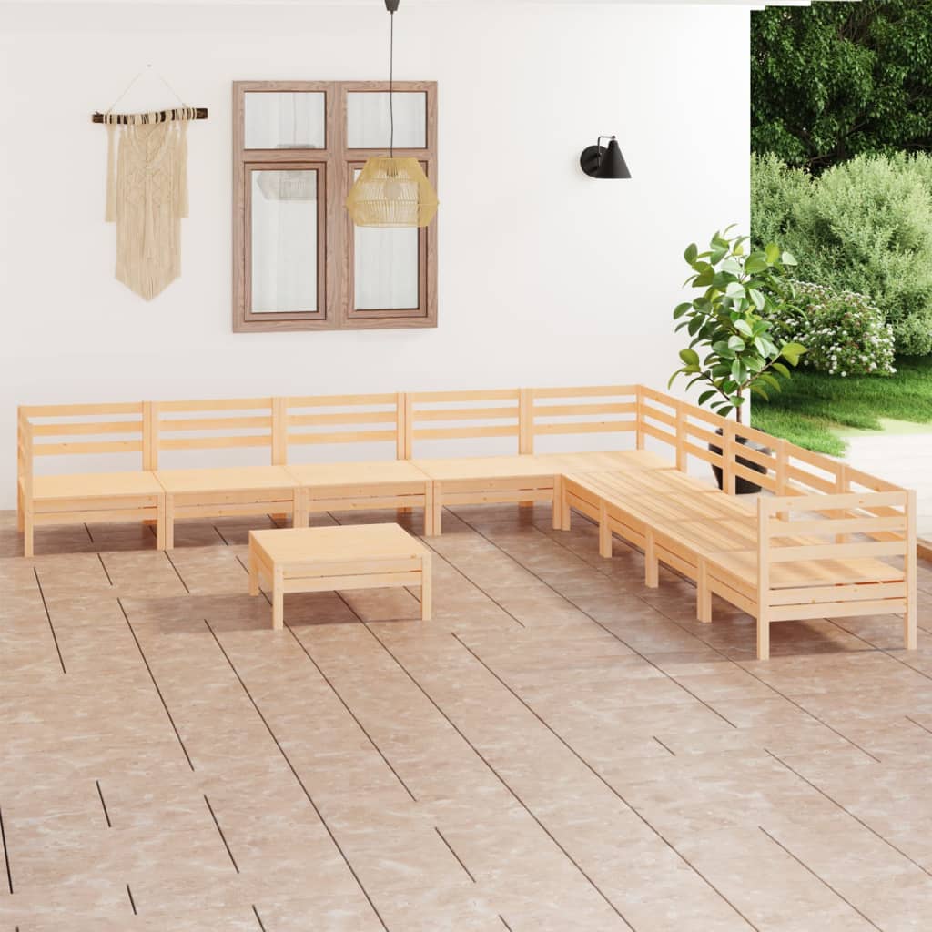 Set Salotto da Giardino 10 pz in Legno Massello di Pino