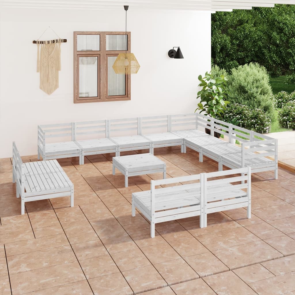 Set Salotto da Giardino 13 pz in Legno Massello di Pino Bianco - homemem39
