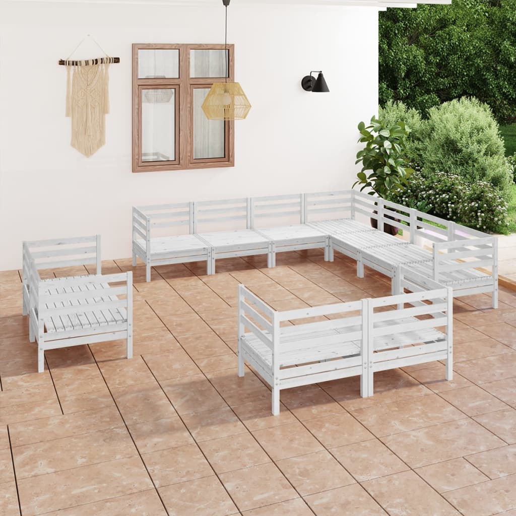 Set Salotto da Giardino 11 pz in Legno Massello di Pino Bianco - homemem39