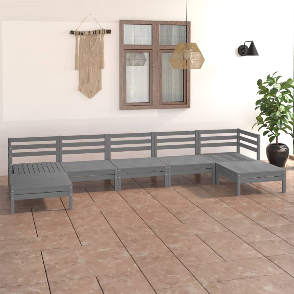 Set Salotto da Giardino 7 pz in Legno Massello di Pino Grigio - homemem39