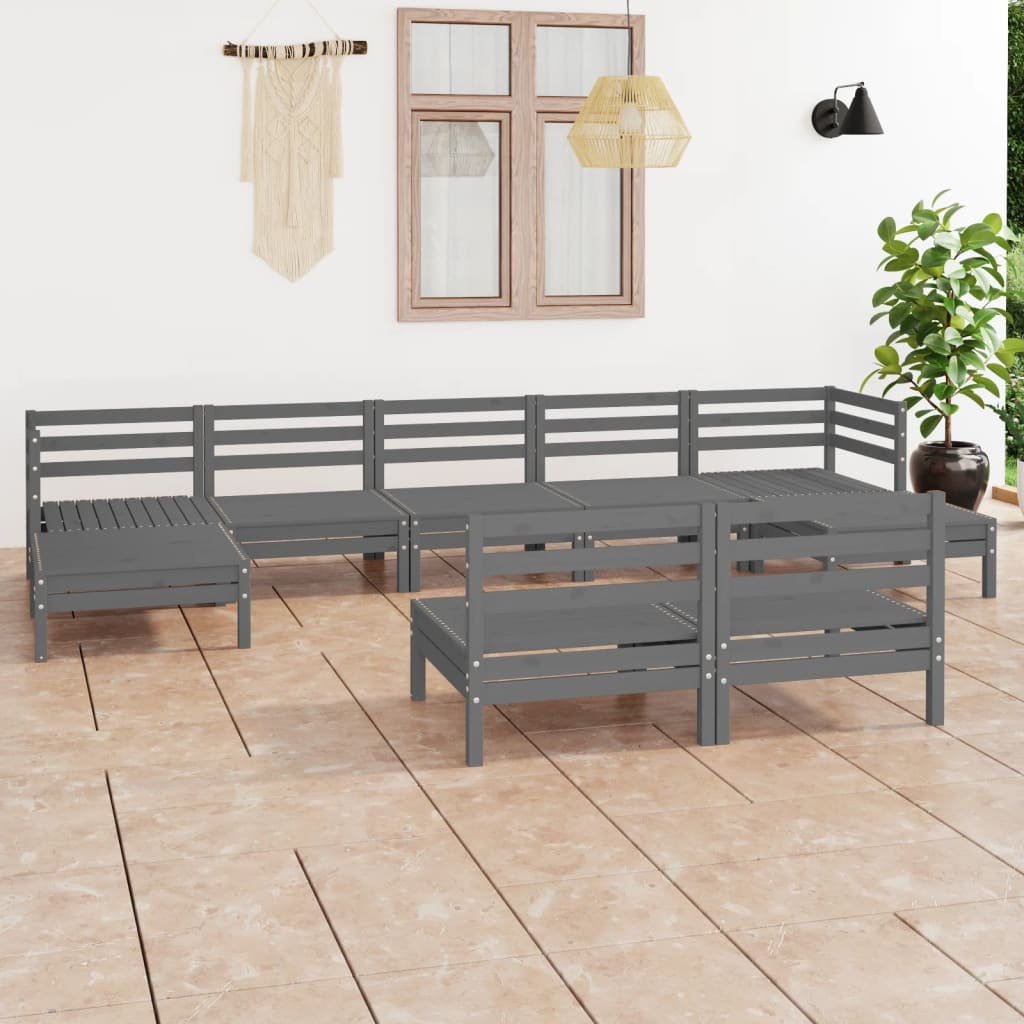 Set Salotto da Giardino 9 pz in Legno Massello di Pino Grigio - homemem39