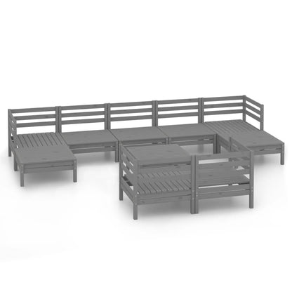 Set Salotto da Giardino 10 pz in Legno Massello di Pino Grigio - homemem39