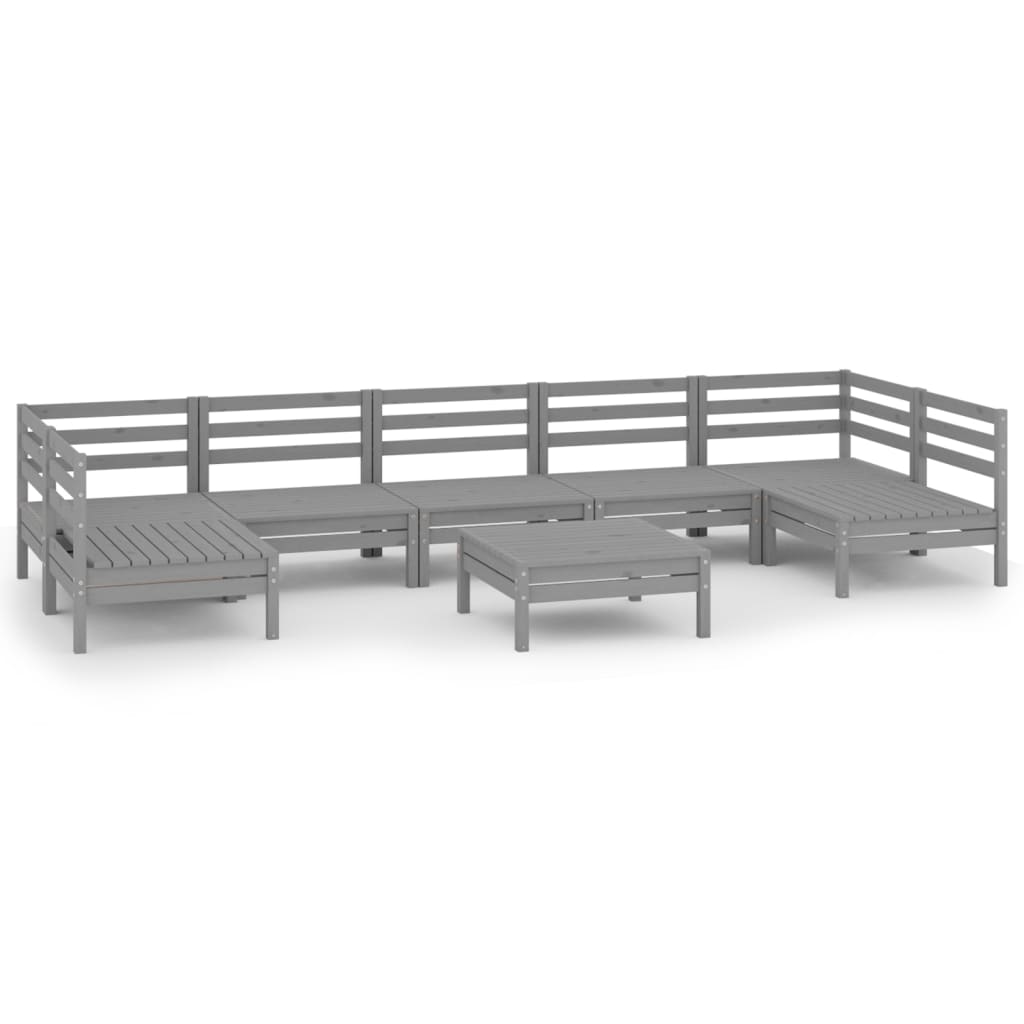 Set Salotto da Giardino 8 pz in Legno Massello di Pino Grigio