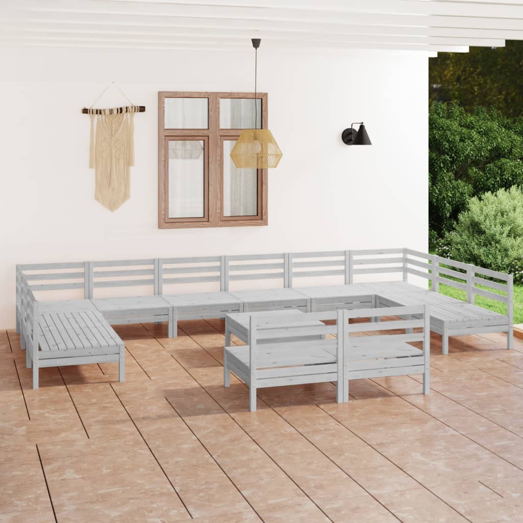 Set Salotto da Giardino 13 pz in Legno Massello di Pino Bianco - homemem39