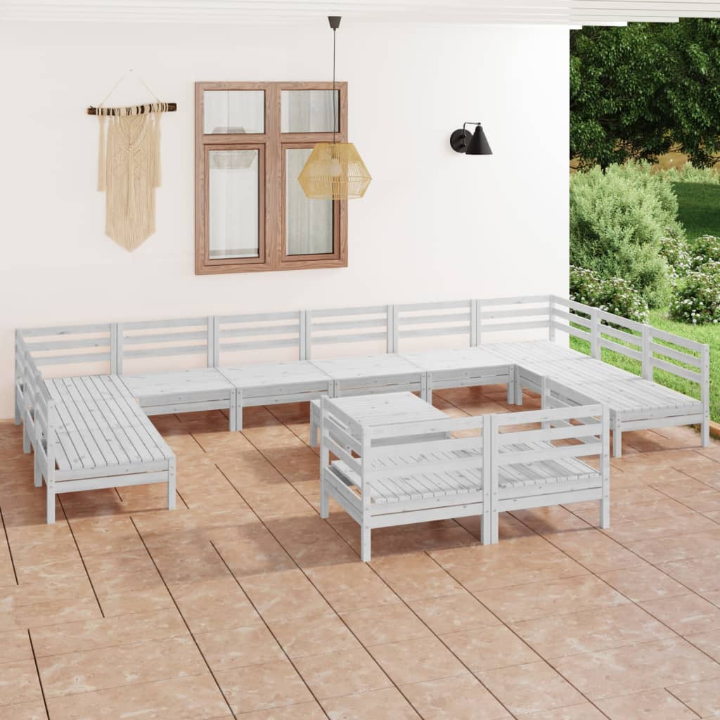 Set Salotto da Giardino 13 pz in Legno Massello di Pino Bianco - homemem39