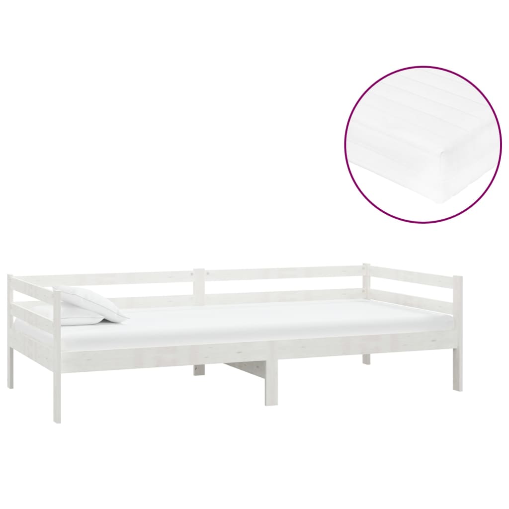 Divano Letto con Materasso 90x200 cm Bianco in Legno di Pino | homemem39