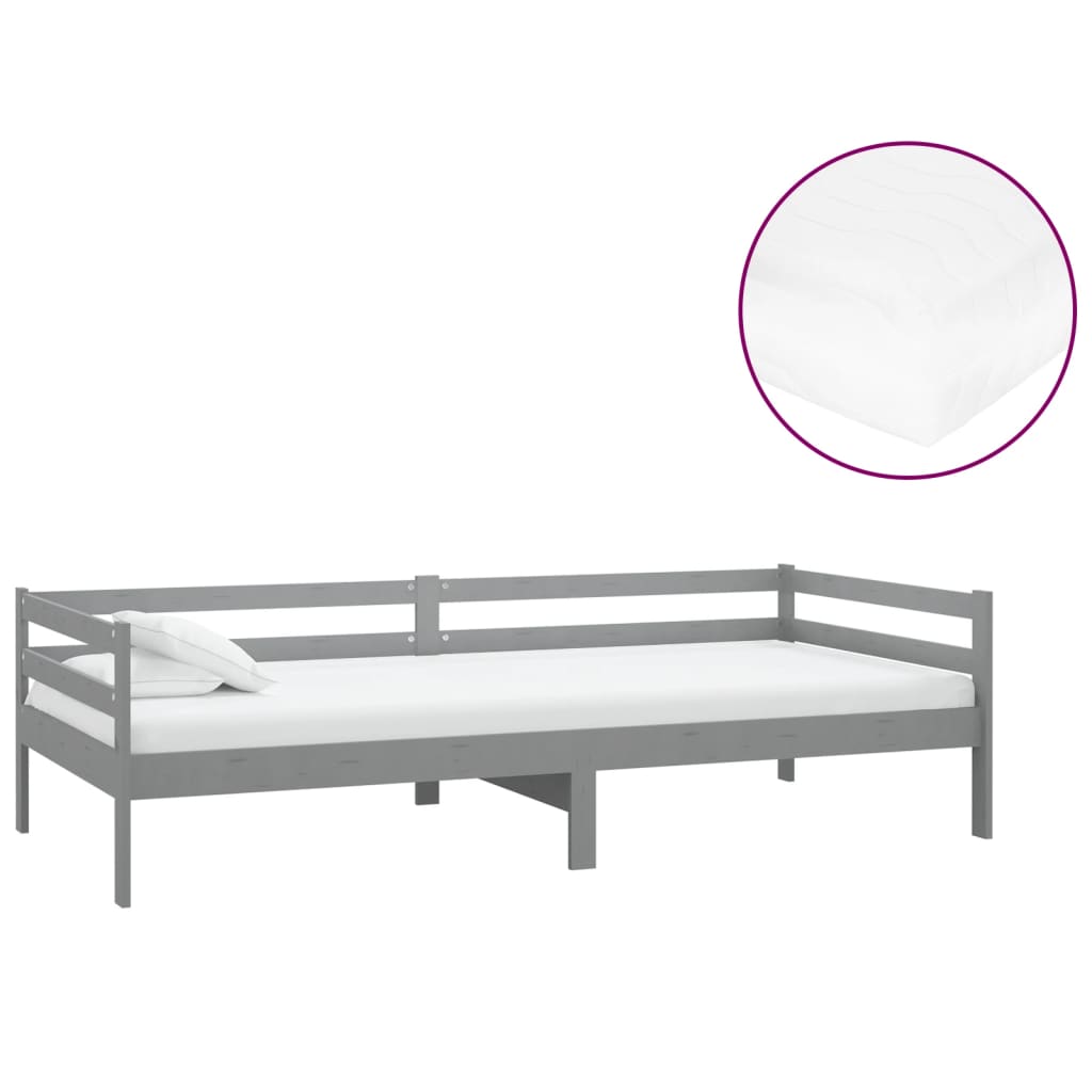 Divano Letto con Materasso 90x200 cm Grigio in Legno di Pino | homemem39