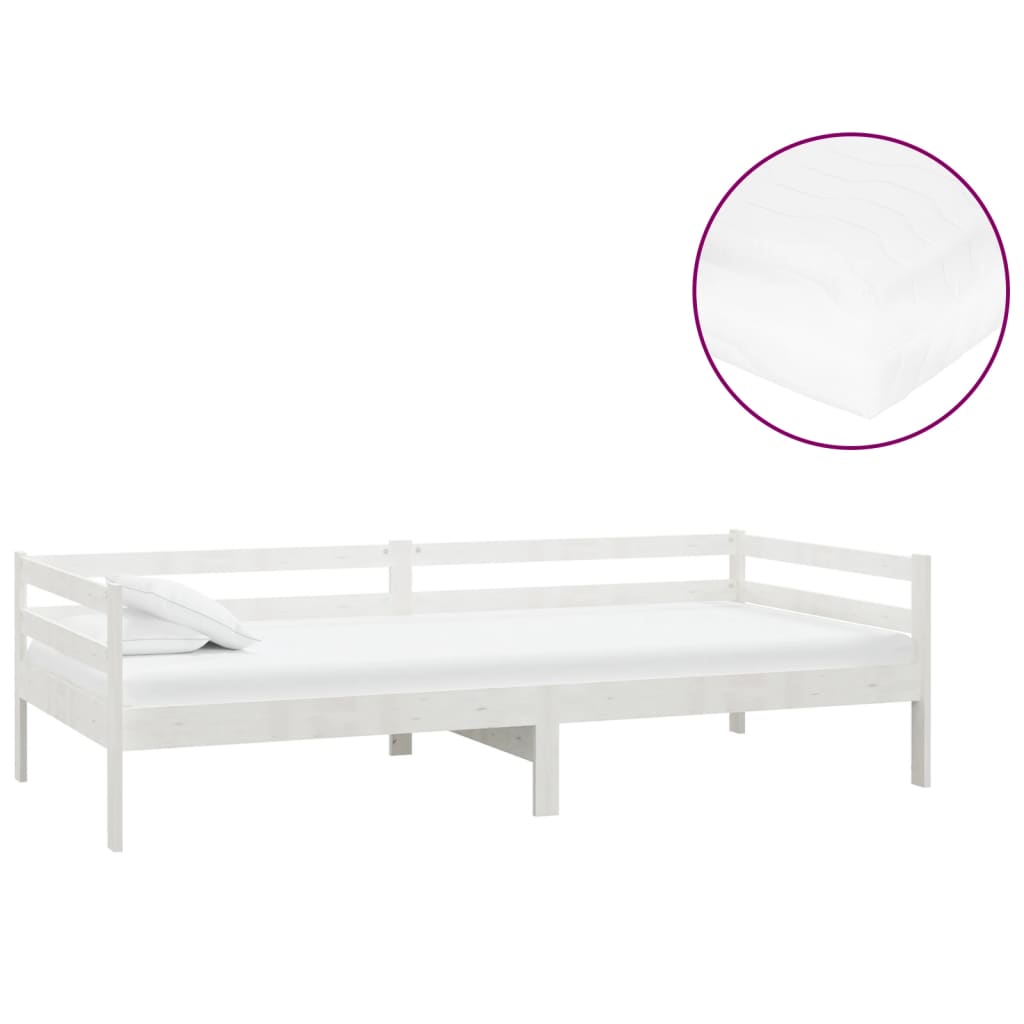 Divano Letto con Materasso 90x200 cm Bianco in Legno di Pino | homemem39