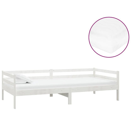 Divano Letto con Materasso 90x200 cm Bianco in Legno di Pino | homemem39