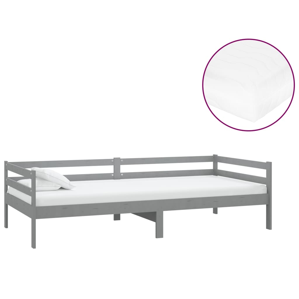 Divano Letto con Materasso 90x200 cm Grigio in Legno di Pino | homemem39
