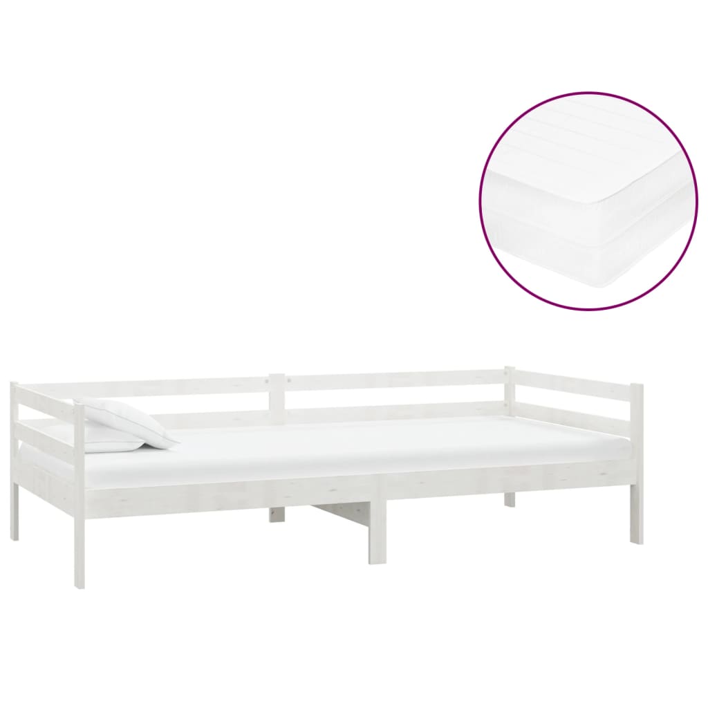 Divano Letto con Materasso 90x200 cm Bianco in Legno di Pino | homemem39