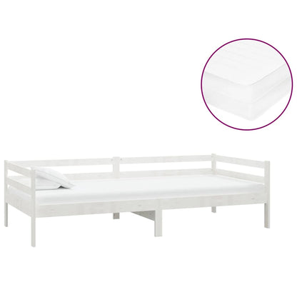 Divano Letto con Materasso 90x200 cm Bianco in Legno di Pino | homemem39