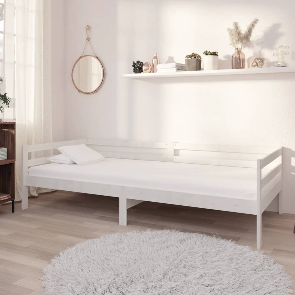 Divano Letto con Materasso 90x200 cm Bianco in Legno di Pino | homemem39